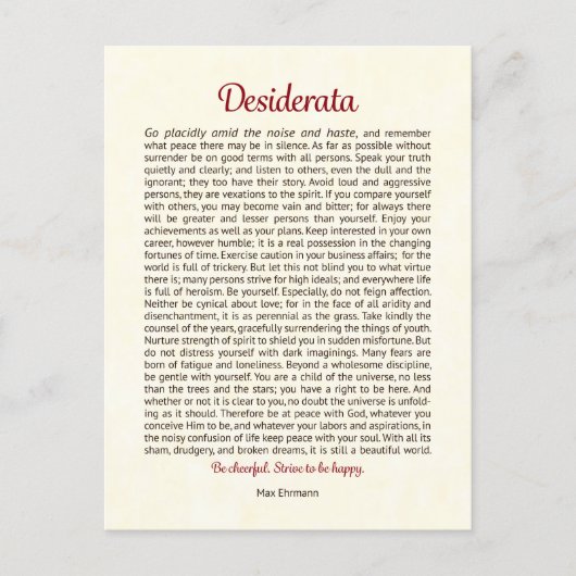 Desiderata briefkaart | Desiderata Mini Kunst (Voorkant)