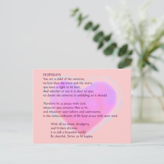 DESIDERATA Changing Heart briefkaart (Staand voorkant)