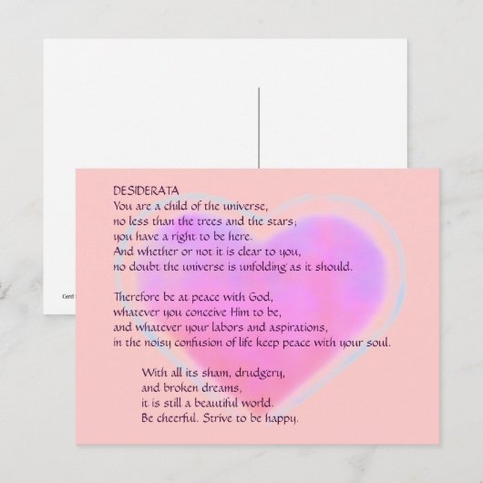 DESIDERATA Changing Heart briefkaart (Voorkant / Achterkant)