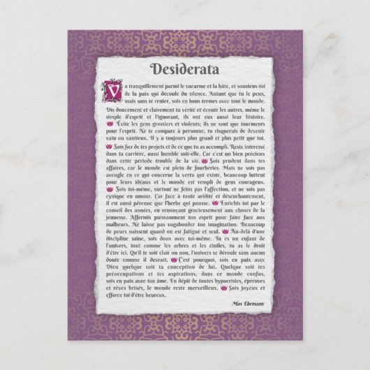 Desiderata - Choses désirées - poème Briefkaart (Voorkant)
