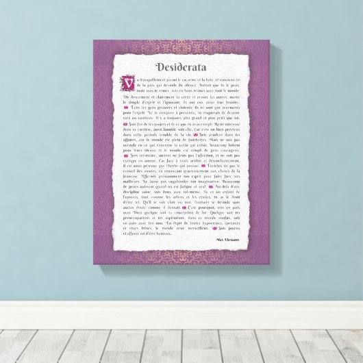 Desiderata - Choses désirées - poème Canvas Afdruk (Insitu (Houten vloer))