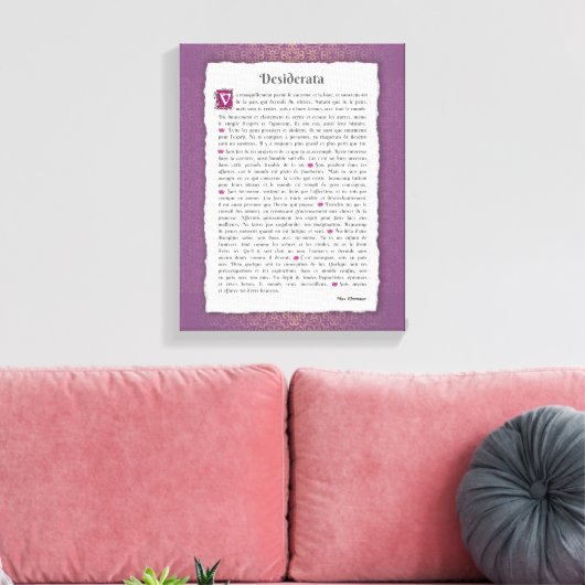 Desiderata - Choses désirées - poème Canvas Afdruk (Insitu (Woonkamer))