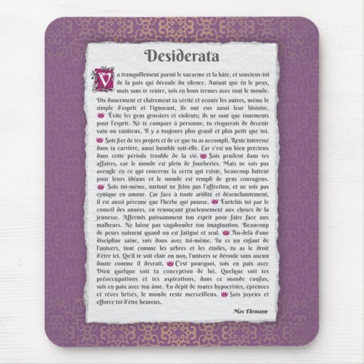 Desiderata - Choses désirées - poème Muismat (Voorkant)