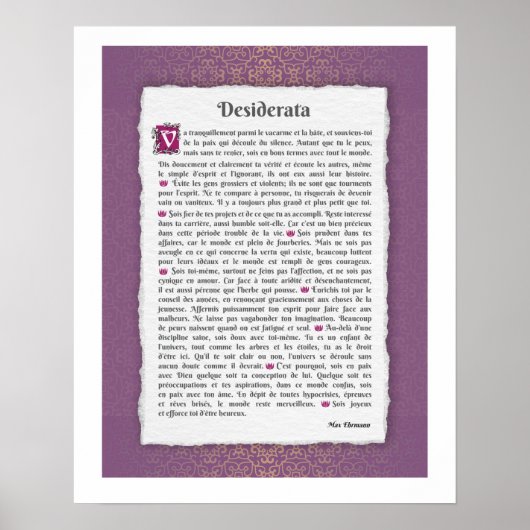 Desiderata - Choses désirées - poème Poster (Voorkant)