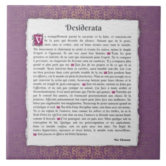 Desiderata - Choses désirées - poème Tegeltje (Voorkant)