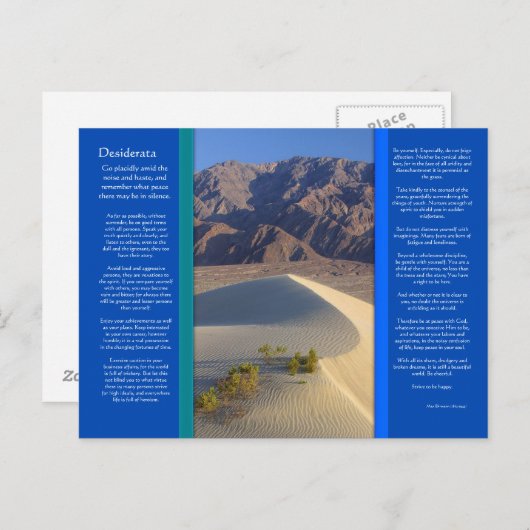 DESIDERATA Desert Range Briefkaart (Voorkant / Achterkant)