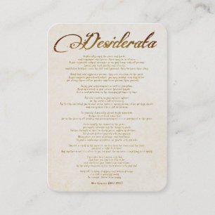 Desiderata/Dingen Gewenst in Calligrafische Kunst Visitekaartje