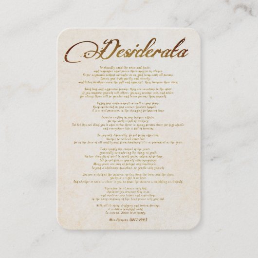 Desiderata/Dingen Gewenst in Calligrafische Kunst Visitekaartje (Voorkant)