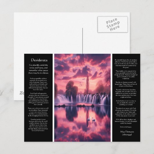 Desiderata fluistert van zonsondergang, gespiegeld briefkaart (Voorkant / Achterkant)