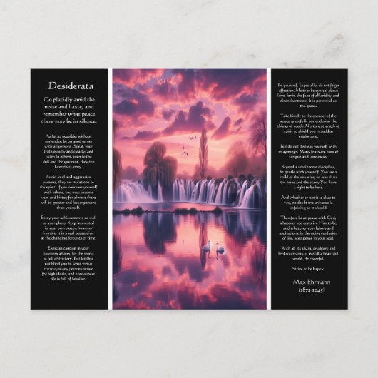Desiderata fluistert van zonsondergang, gespiegeld briefkaart (Voorkant)