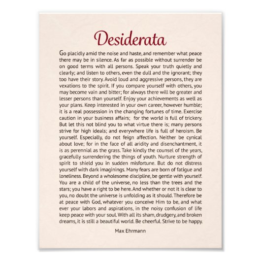 Desiderata Foto Afdruk (Voorkant)