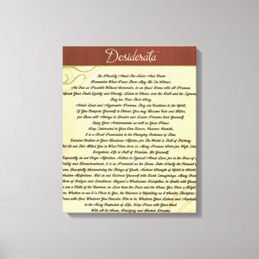 DESIDERATA Gedicht=Max Ehrmann=Woodgrain Canvas Afdruk (Voorkant)