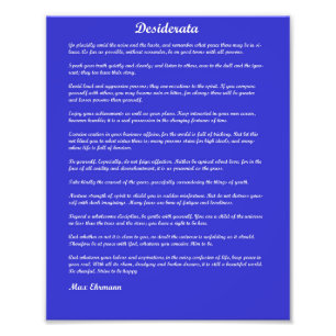 Desiderata-gedicht op blauwe achtergrond foto afdruk