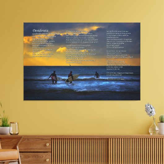 Desiderata gedicht over surfen bij zonsondergang - canvas afdruk (Insitu (Woonkamer))