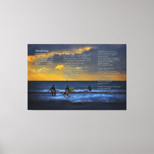 Desiderata gedicht over surfen bij zonsondergang - canvas afdruk (Voorkant)