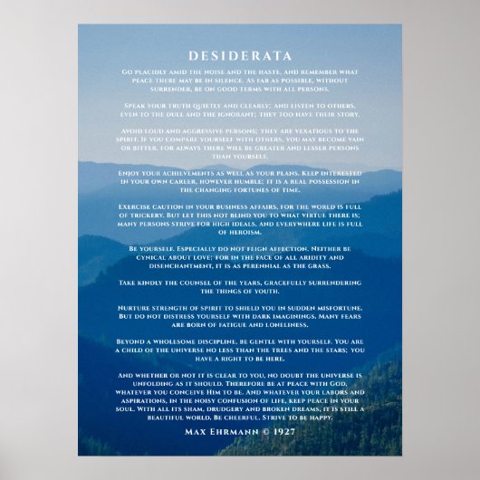 Desiderata Gedicht Poster Misty Mountain (Voorkant)