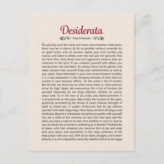 Desiderata Gedicht Postkaart Mini Kunst (Voorkant)