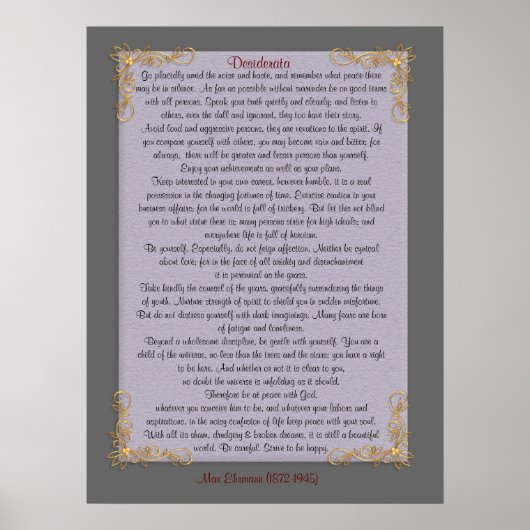 Desiderata "gewenste dingen", aanpasbare kleuren poster (Voorkant)