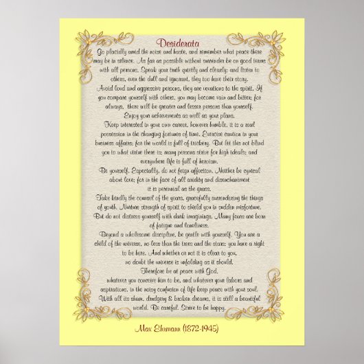 Desiderata "gewenste dingen", aanpasbare kleuren poster (Voorkant)