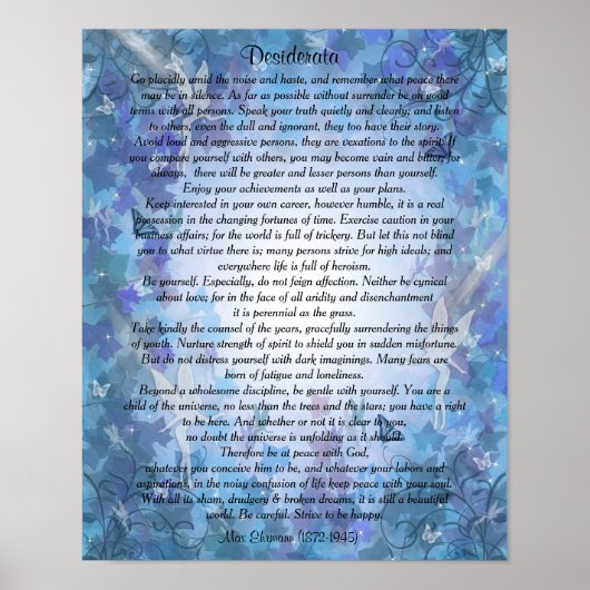 Desiderata "gewenste dingen" Blauwe Fairie achterg Poster (Voorkant)
