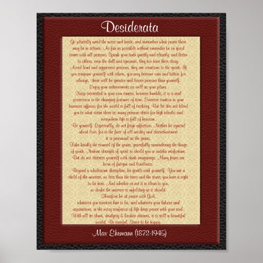 Desiderata "gewenste dingen" lederen uiterlijk poster (Voorkant)