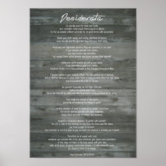 Desiderata "Gewenste dingen" op betonwand Poster (Voorkant)