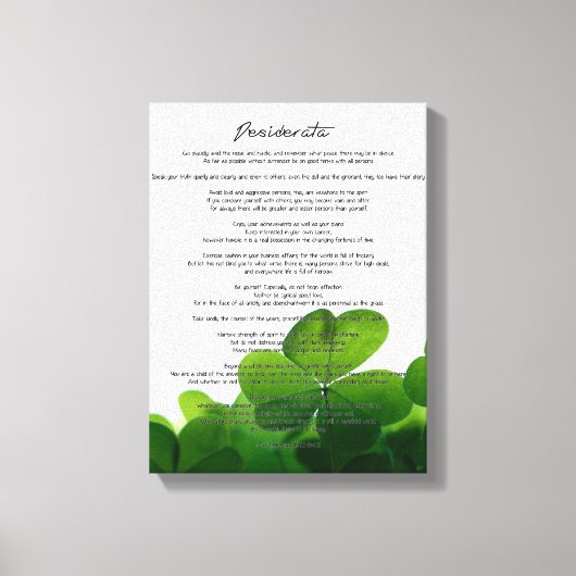 Desiderata "Gewenste dingen" op groene kleppen Canvas Afdruk (Voorkant)