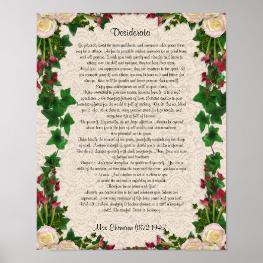 Desiderata "gewenste dingen", prose exotische bloe poster (Voorkant)