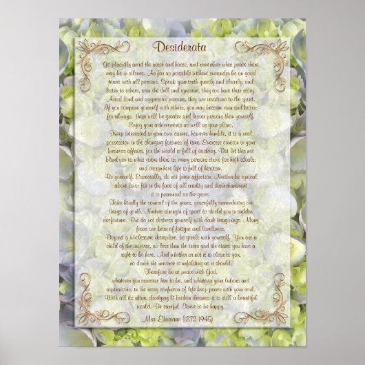 Desiderata "gewenste dingen", prose floral poster (Voorkant)