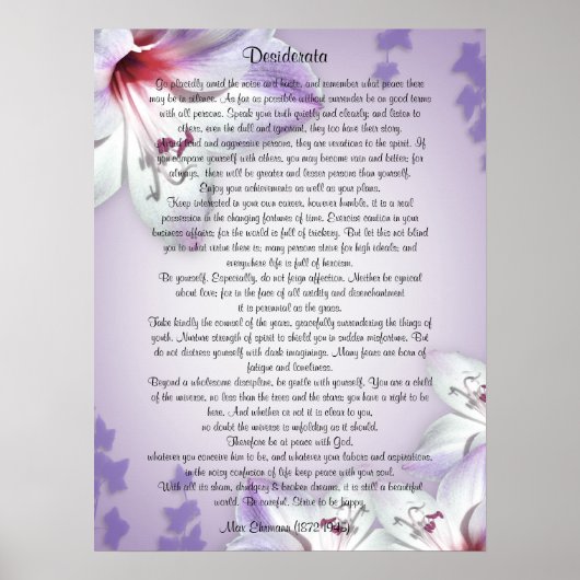 Desiderata "gewenste dingen", prose floral poster (Voorkant)