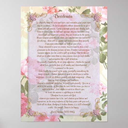 Desiderata "gewenste dingen", prose floral poster (Voorkant)