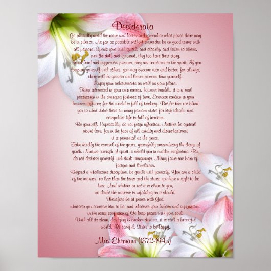 Desiderata "gewenste dingen", prose floral poster (Voorkant)