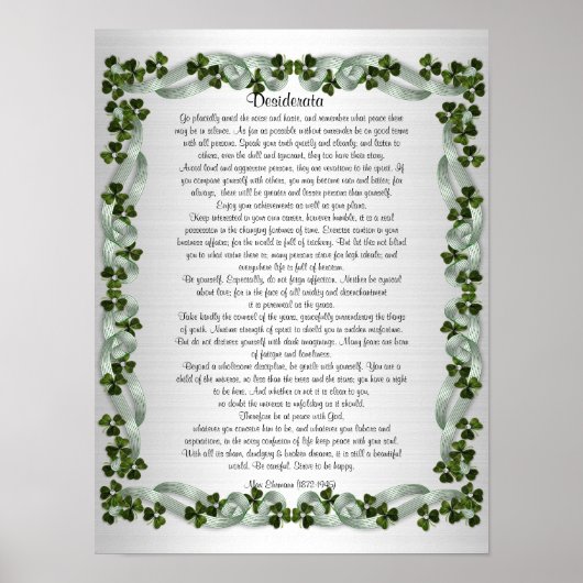 Desiderata "gewenste dingen" prose Irish backgroun Poster (Voorkant)
