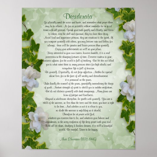Desiderata "gewenste dingen" prose Ivy floral Poster (Voorkant)