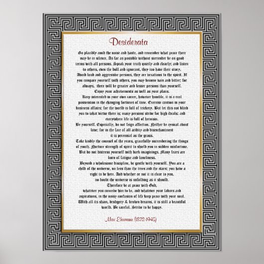 Desiderata "gewenste dingen", prose poster (Voorkant)