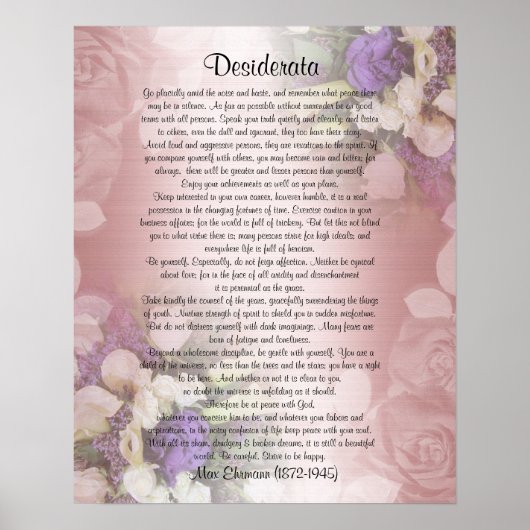 Desiderata "gewenste dingen", proza op bloem poster (Voorkant)