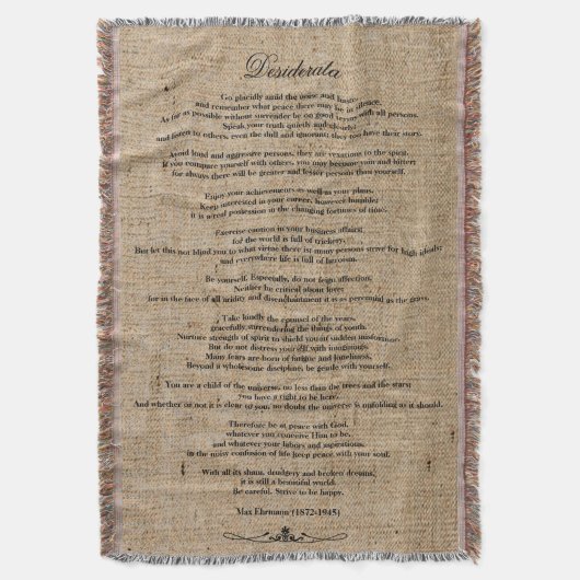 Desiderata "Gewilde dingen" op Faux Linen Burlap Deken (Voorkant Verticaal)