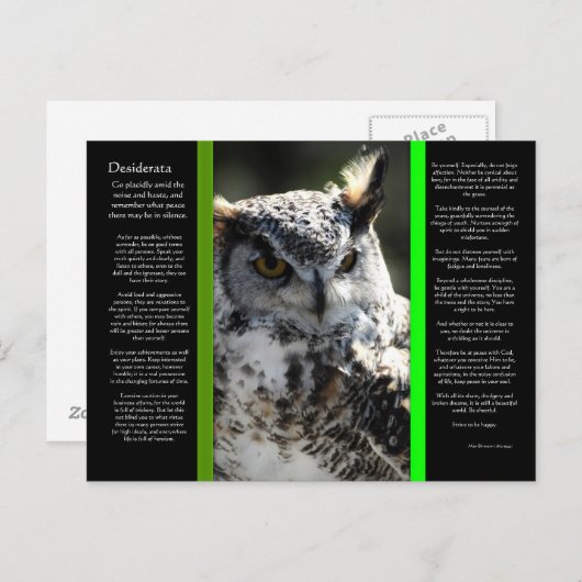 DESIDERATA Grote Horn Uil Briefkaart 2 (Voorkant / Achterkant)