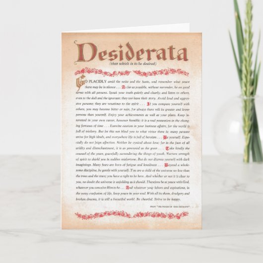 DESIDERATA-Kaart Feestdagen Kaart (Voorkant)