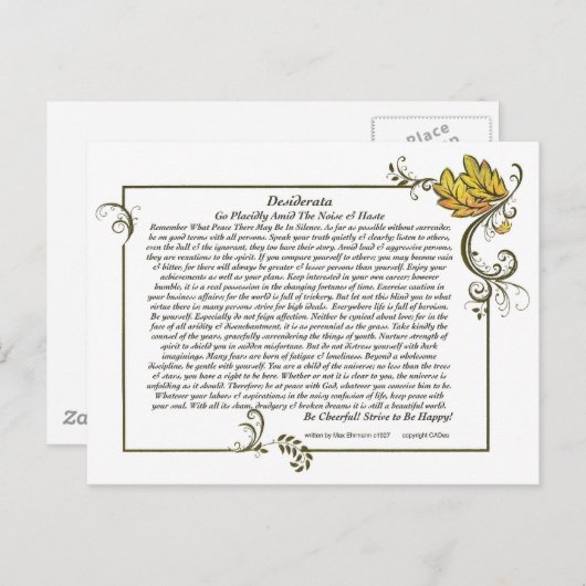 DESIDERATA Kaart van Max Ehrmann-Autumn Leaves (Voorkant / Achterkant)
