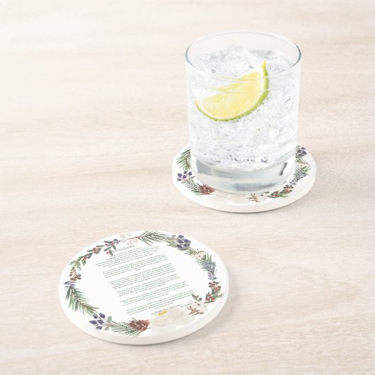 Desiderata Kerstkrans Groene tekst Zandsteen Onderzetter (Zijkant)