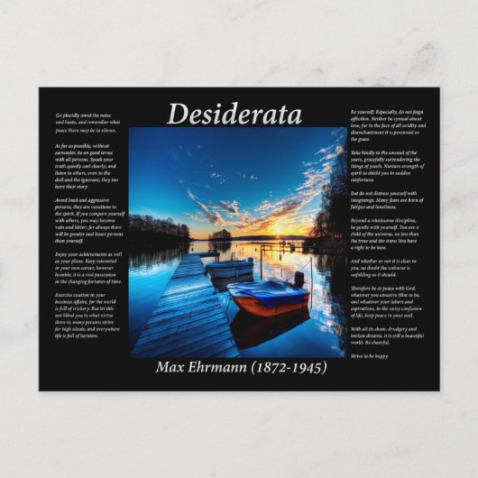 Desiderata kleine bootjes vastgebonden aan een dok briefkaart (Voorkant)
