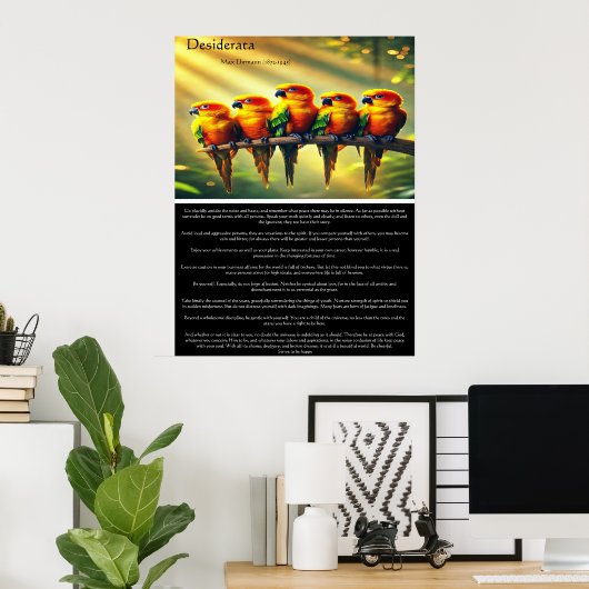 Desiderata Levendige Zon Tropische Papegaai Inspir Poster (Thuiskantoor)