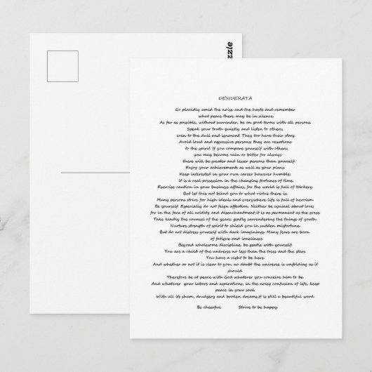 DESIDERATA MAX ERHMANN BRIEFKAART (Voorkant / Achterkant)