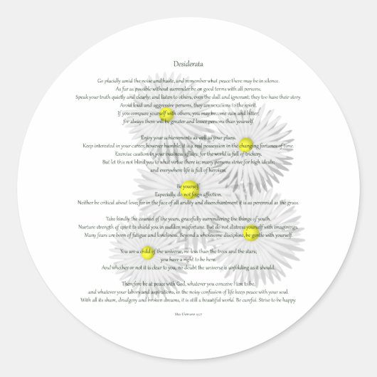 Desiderata met Daisies Ronde Sticker (Voorkant)