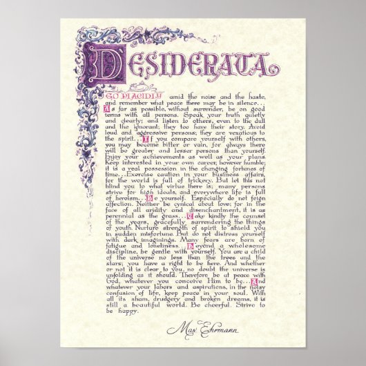 DESIDERATA met Florentijnse kleuren Poster (Voorkant)