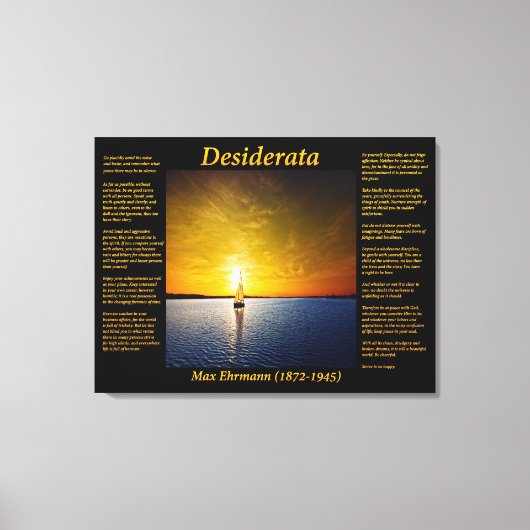 Desiderata met zeilboot bij zonsondergang canvas afdruk (Voorkant)