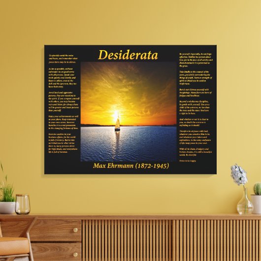 Desiderata met zeilboot bij zonsondergang canvas afdruk (Insitu (Woonkamer))