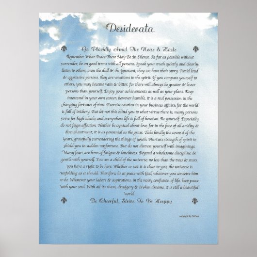 DESIDERATA, nauwkeurige wolken Poster (Voorkant)