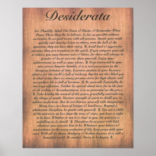 DESIDERATA on Wood Plank Poster (Voorkant)